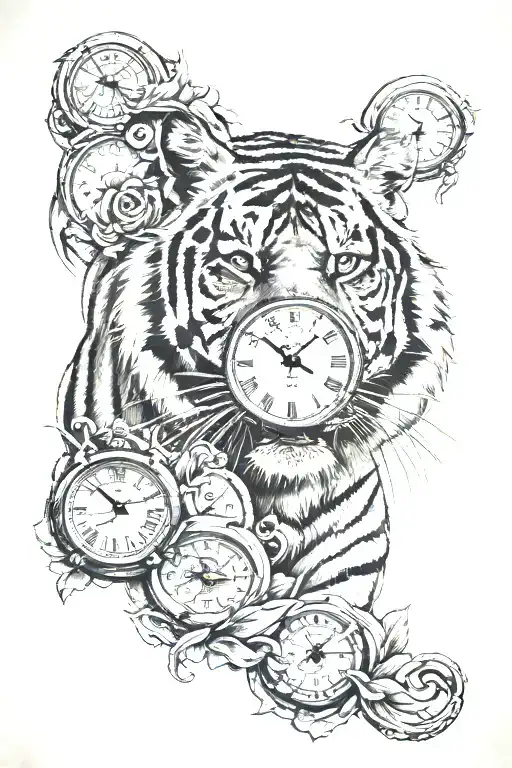 Tiger And Clock Embedded