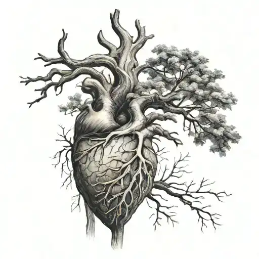 A Beautiful Tree With Human Heart As Root For Forearm Tattoo For Men