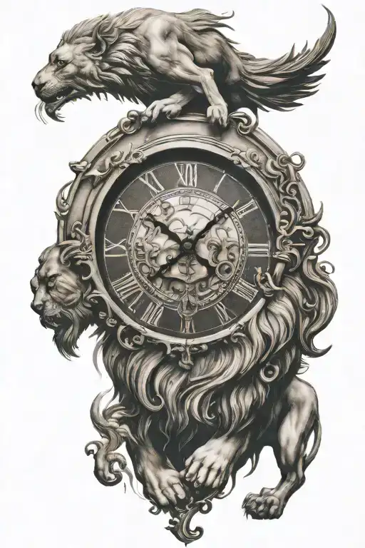 Lion And Antique Clock