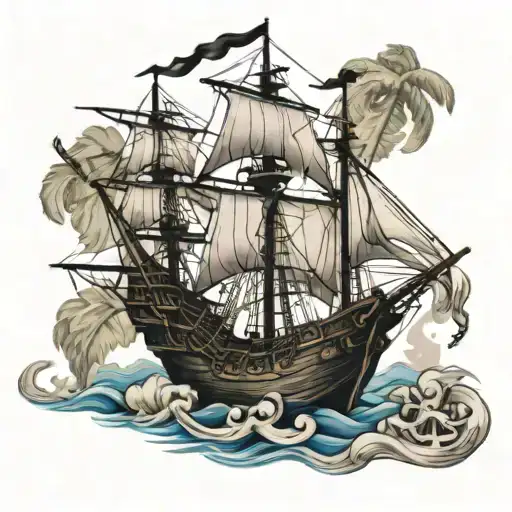Pirate Ship With Navy Anchor