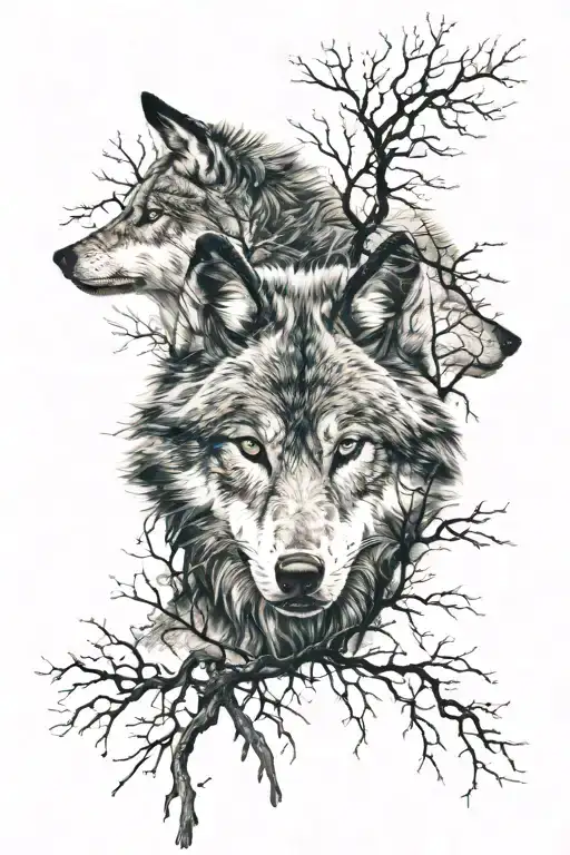 Wolf Face In The Negative Through Trees