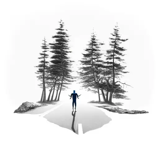 An Athletic Man And Woman Walk Out Of The Ocean On A Road Leading Up Into The Forrest And Mountains