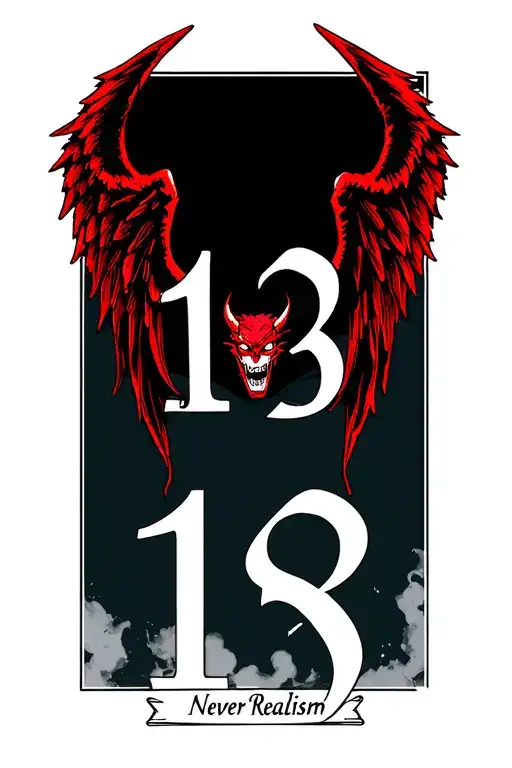 Number 13 With Demon Wings And Word Never