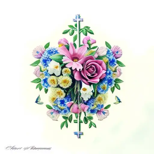 Mary With Cross And Flowers