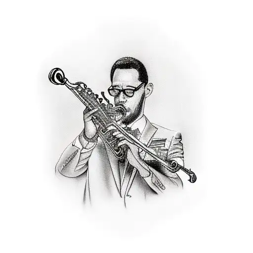 A Realistic Portrait Of A Jazz Musician Playing Saxophone With A Martini Glass In Hand