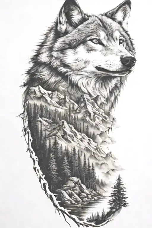 Wolf And Mountains And Trees