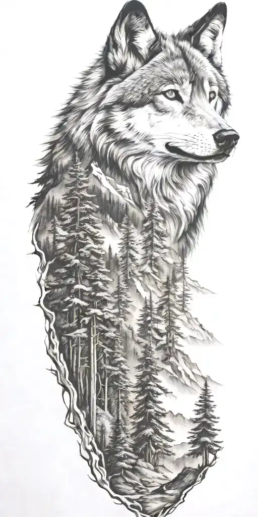 Wolf And Mountains And Trees
