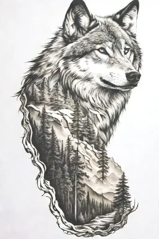Wolf And Mountains And Trees