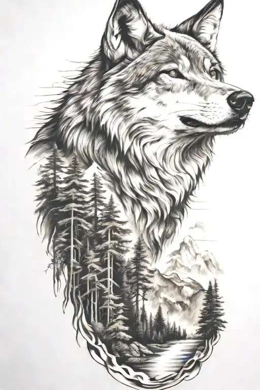 Wolf And Mountains And Trees