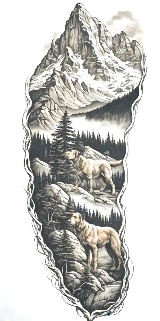 Dog And Mountains And Trees