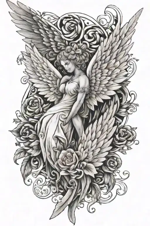 Pink Angel Wings Black And White