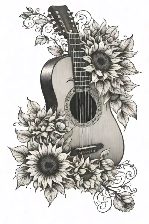 Acoustic Guitar With Sunflowers