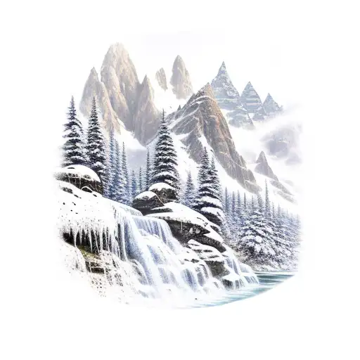 Mountain Scene With A River And Waterfall