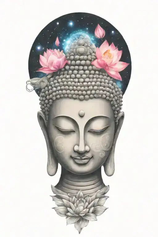 Buddha And Galaxy And Lotus Flower Blooming