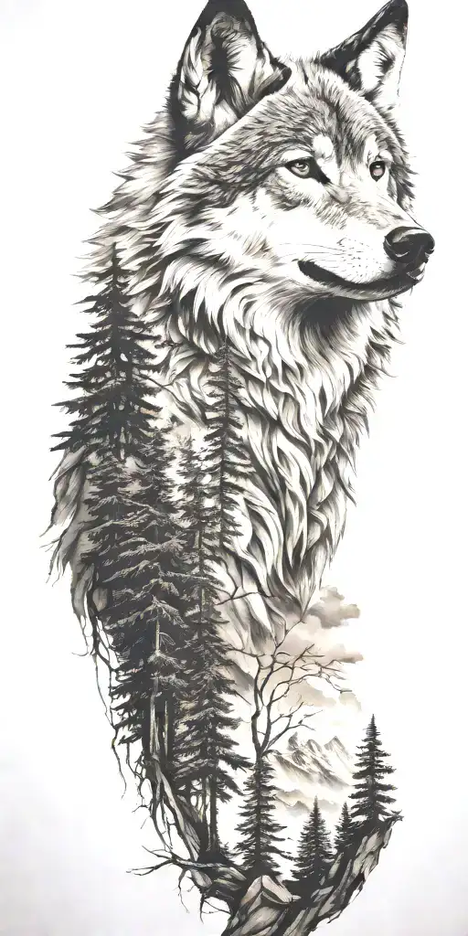 Wolf And Mountains And Trees