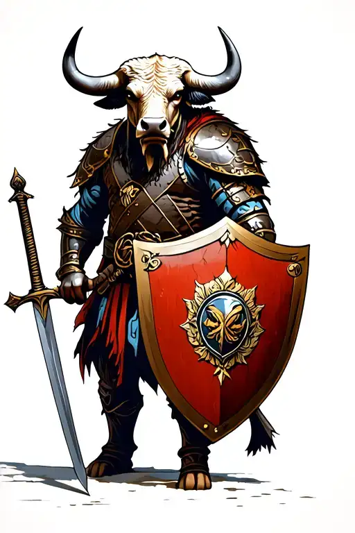 Bull Warrior With Sword And Shield Adorned