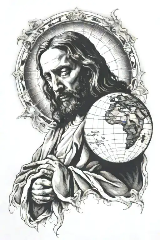 Jesus Christ Looking Over Earth Globe