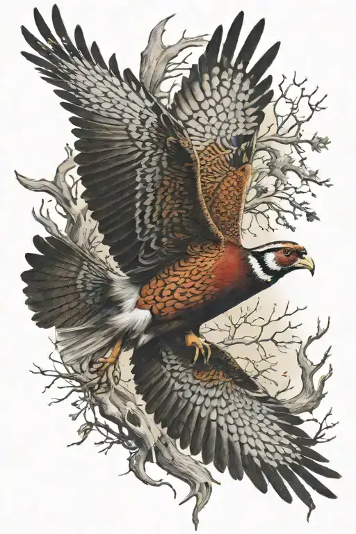 Pheasant Flying Through Deer Antler