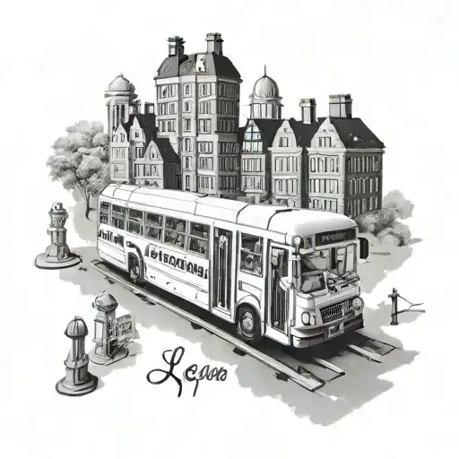 A Realism Tattoo Of A Detailed Birmingham Cityscape With A Lego Bus Driving Through It