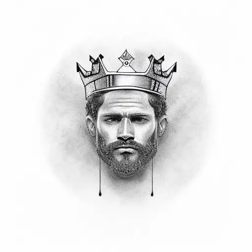 A Bust Of A Man With A Crown On His Head And Grafiti Next To Him