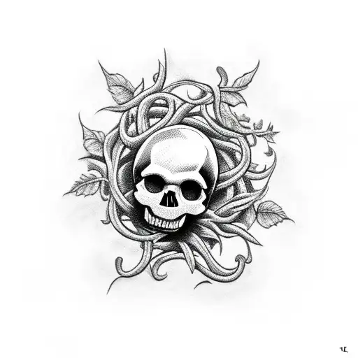 Skull With Vines Growing On It