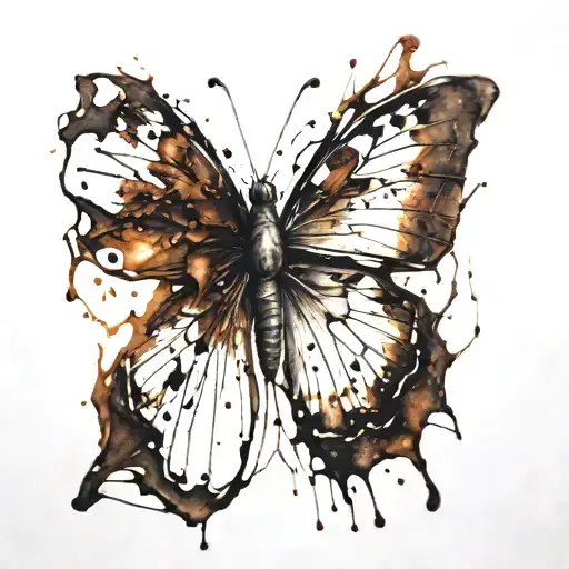 A Surreal Tattoo Of A Butterfly Made Entirely Out Of Coffee Stains