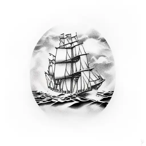 A Pirate Ship Sailing Through A Wave Made Of Animal Silhouettes