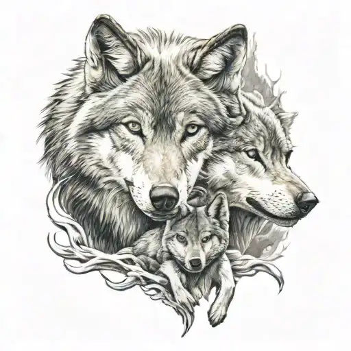 Wolf Protecting His Cub