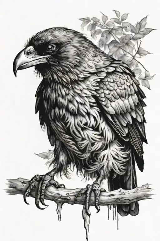 Black Raven With Highlights Sitting Alone