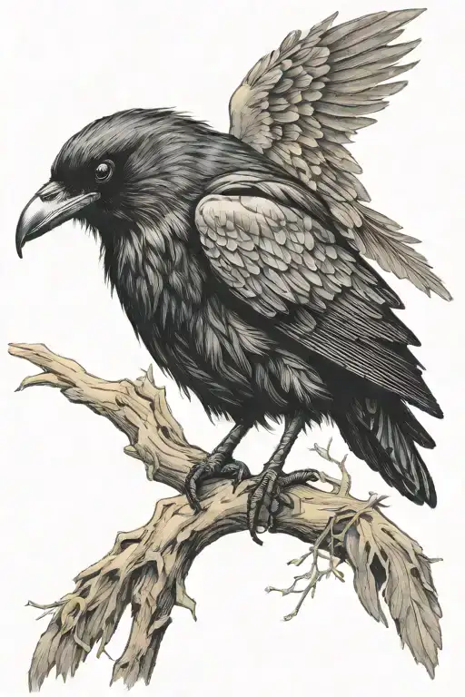 Skinny Black Raven With Highlights Sitting Alone