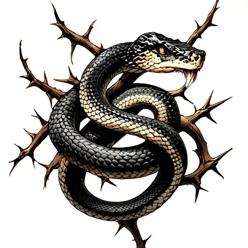 Snake And Thorns Wrapping The Arm Sleeve Tattoo Design Combining