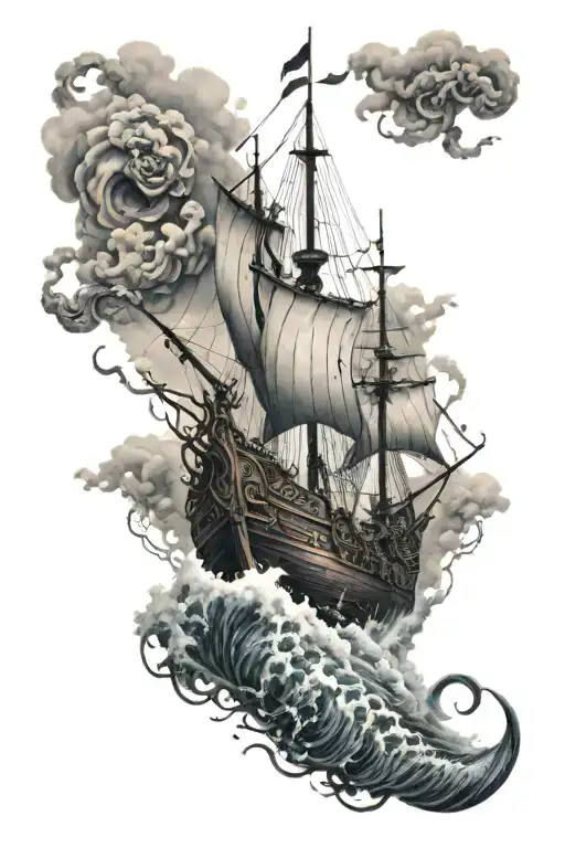 A Gothic-style Viking Ship Sailing Through A Stormy Sea Of Metal Music Notes