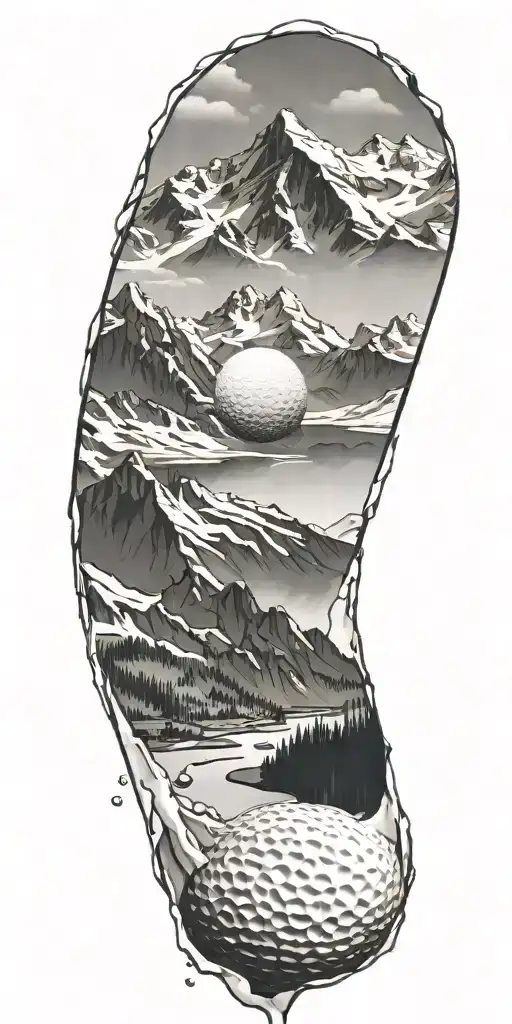 A Golf Ball Flying Through The Air With A Snow-capped Mountain In The Background