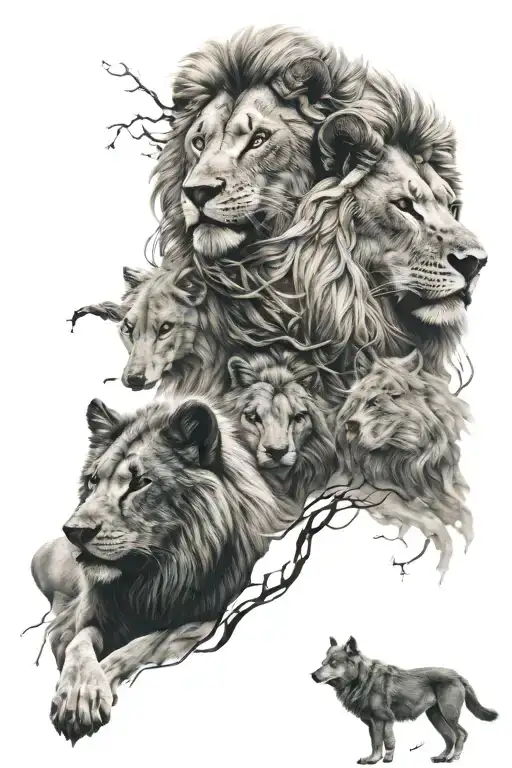 Lion And Wolf Surrounded