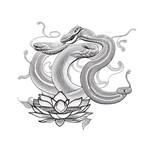 Snake With Lotus Flowers Hindu