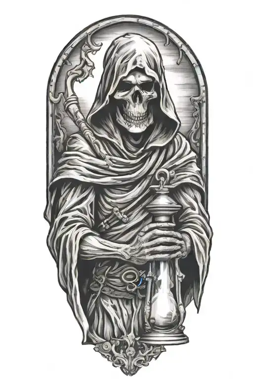 Grim Reaper Holding An Hour Glass