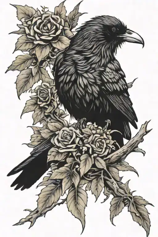 Gothic Raven And Thorn Bush