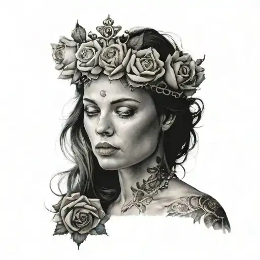 Ethereal Portrait Of Women With Roses And A Crown
