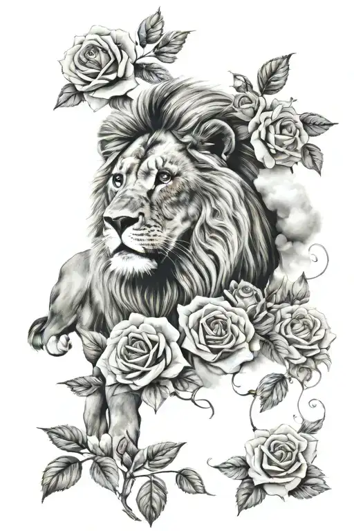 Lion And Roses And Clouds Surrounding