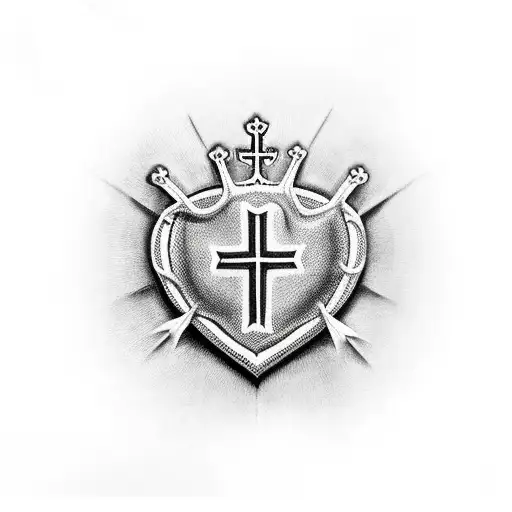 Nail Cross With Crown Of Thorns & Broken Bleeding Heart