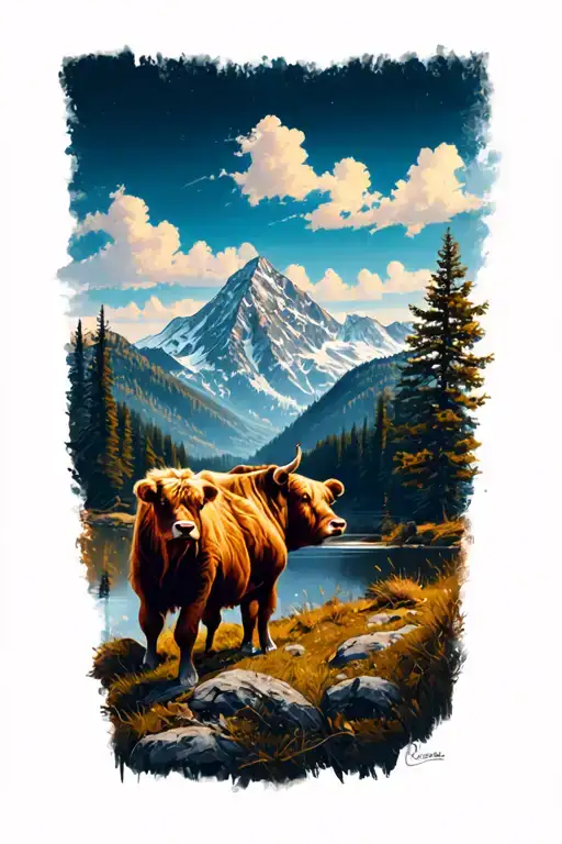 Limousin Calv And Mountain Landscape