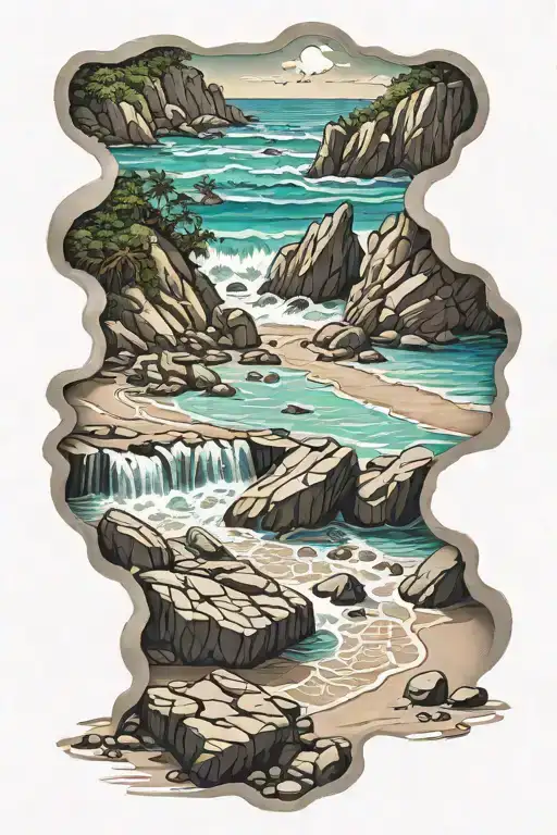 The Beach And Rocks On The Bottom