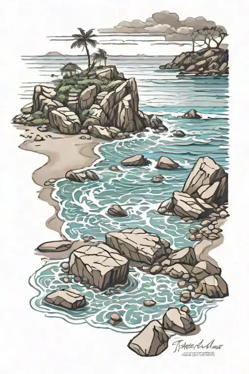 The Beach And Rocks On The Bottom