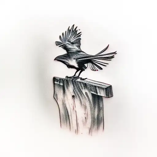 A Realistic Depiction Of A Raven Perched On A Wooden Sculpture