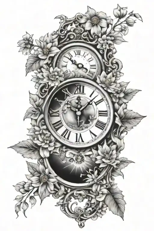 Single Birth Clock With Cosmos And Marigold Flowers Intertwined