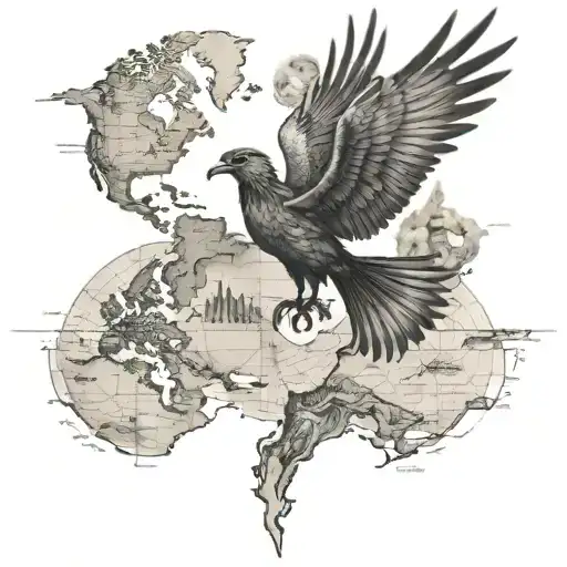 Phoenix Rising From A Map Of The World