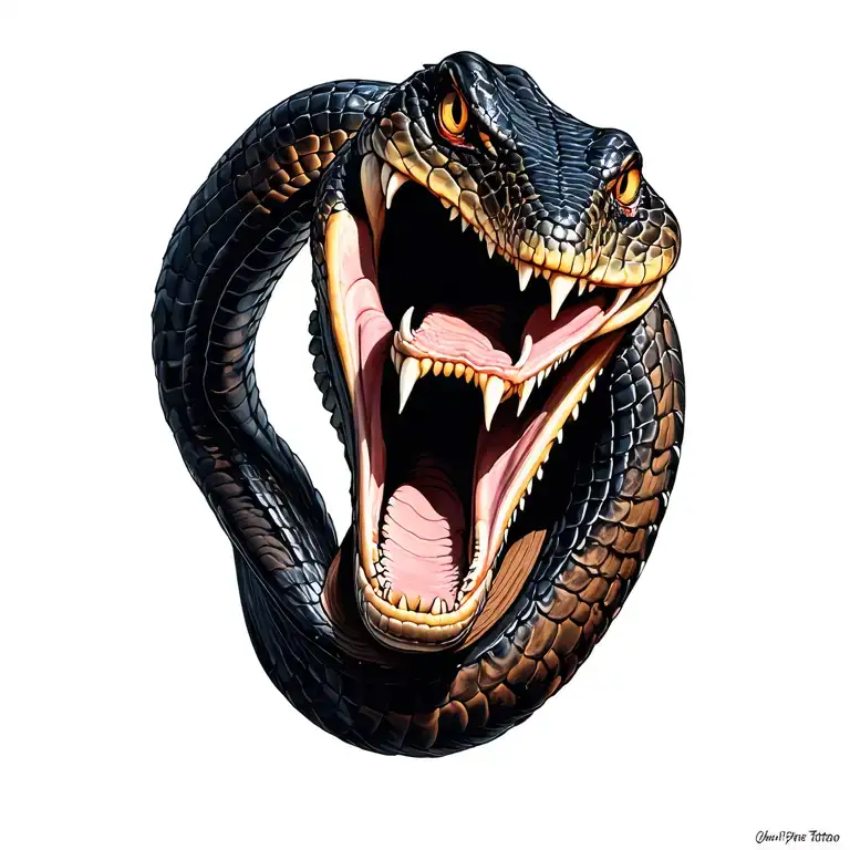 Cobra Snake With Open Mouth Wrapped On Old Wood Croos