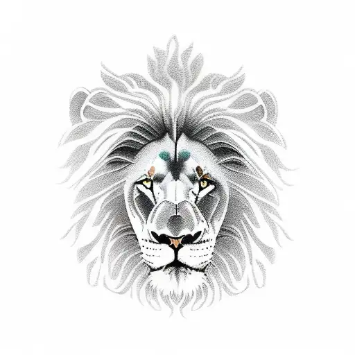 Lion Side Profile Head Watching Over A Man Woman And Little Girl Holding Hands