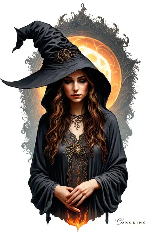 Conjuring Witch In Hood Looking Downward