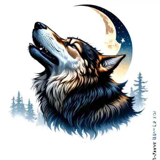 A Wolf Howling At A Crescent Moon